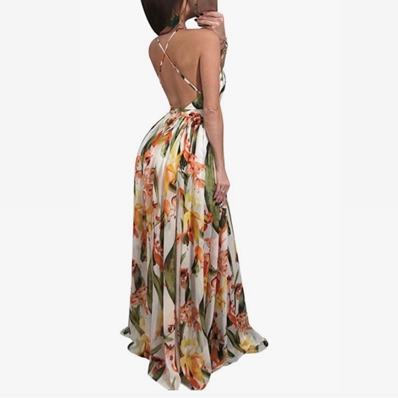 SEXY FLORAL MAXI DRESS- M - Picture 2 of 3